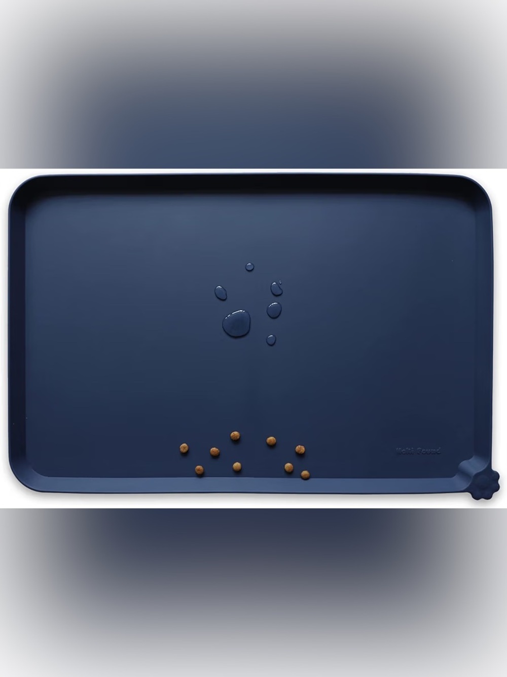 Hoki Silicone Waterproof Non Slip Pet Food Mat high lip 22" x 14" French navy